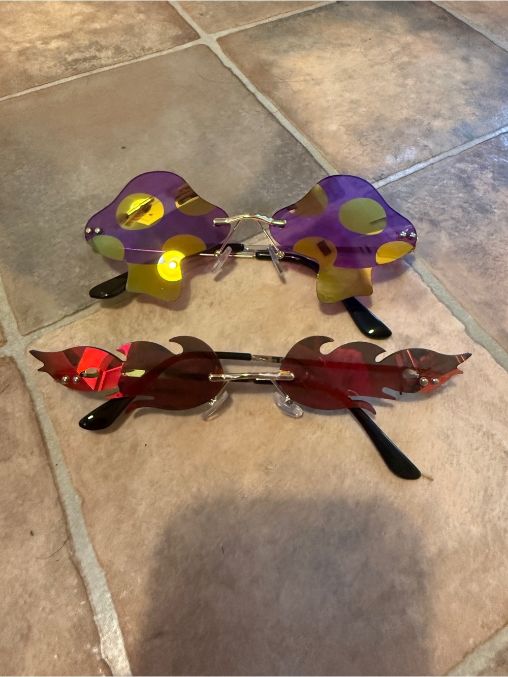 Novelty Rimless Sunglasses - Mushroom & Flame